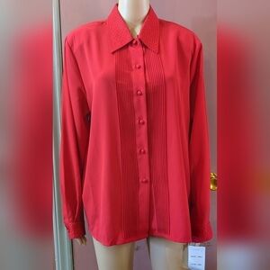 New Claudia Richard red long sleeve button-down shirt size 14, TF